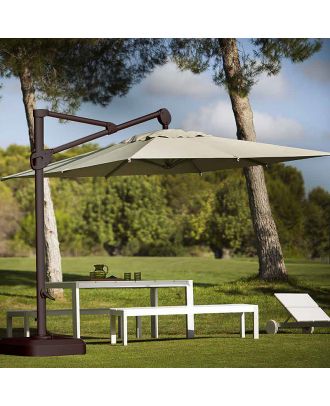 SANDGRASS Square Umbrella 3x3m with rotating device & plastic base, Beige