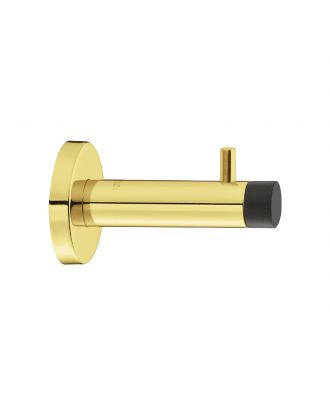 Wall Mounted Door Stop, With Wardrobe Hook, For Screw Fixing, Brass