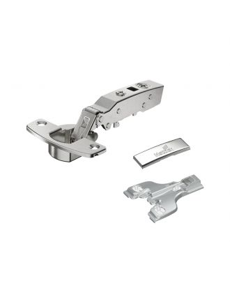 Hettich - hinge with integrated silent system, nickel plated, overlay, Opening angle 110°, TH-drilling pattern 52 x 5.5 mm, screwing on, for aluminum profile