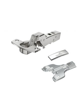Hettich - hinge with integrated silent system, nickel plated, inset, Opening angle 110°, TH-drilling pattern 52 x 5.5 mm, screwing on, for aluminum profile