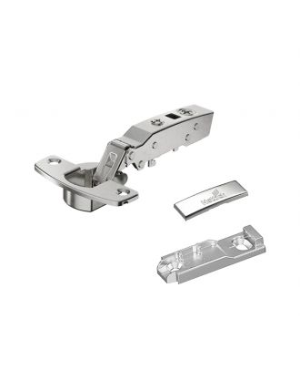 Hettich - hinge with integrated silent system, nickel plated, overlay, Opening angle 110°, concealed mounting plate