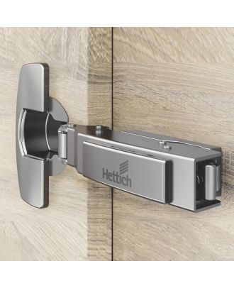 Hettich - hinge without self closing feature, nickel plated, overlay, Opening angle 110°, concealed mounting plate