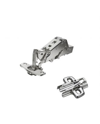 Hettich - wide angle hinge, with zero protrusion, with integrated silent system, nickel plated, overlay, Opening angle 165°, TH-drilling pattern 52 x 5.5 mm, for screwing on