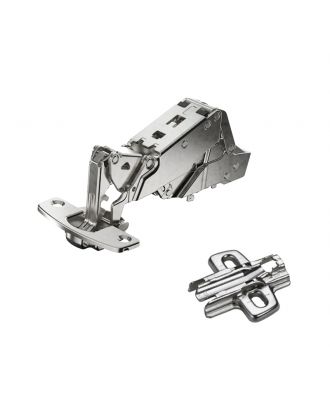Hettich - wide angle hinge, with zero protrusion, with integrated silent system, nickel plated, half overlay, Opening angle 165°, TH-drilling pattern 52 x 5.5 mm, for screwing on