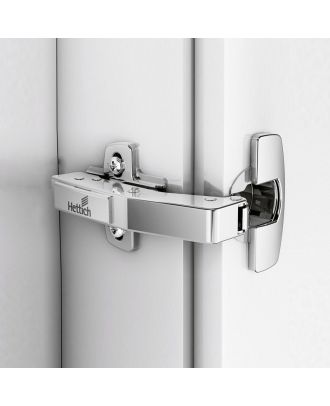 Hettich - angle hinge with integrated silent system, nickel plated, inset, Opening angle 95°, TH-drilling pattern 52 x 5.5 mm, for screwing on