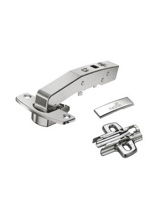 Hettich - angle hinge with integrated silent system, nickel plated, inset, Opening angle 95°, TH-drilling pattern 52 x 5.5 mm, for screwing on