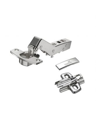Hettich - angle hinge W45 with integrated silent system, nickel plated, inset, Opening angle 95°, TH-drilling pattern 52 x 5.5 mm, for screwing on