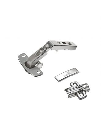 Hettich - hinge for corner cabinet folding doors without self closing feature, nickel plated, overlay, Opening angle 50° / 65°, for screwing on