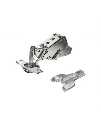 Hettich - wide angle hinge, with zero protrusion, with integrated silent system, nickel plated, half overlay, Opening angle 165°, for aluminum profile