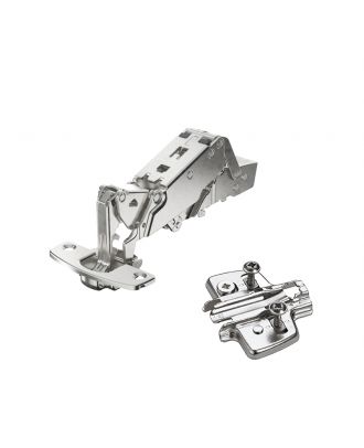 Hettich - wide angle hinge, with zero protrusion, with integrated silent system, nickel plated, overlay, Opening angle 165°, with 4D mounting plate