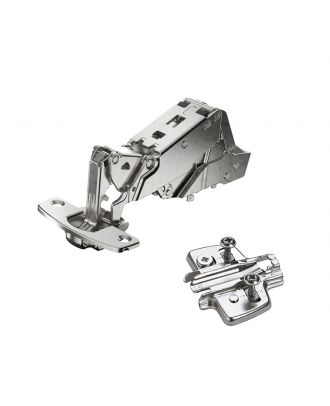 Hettich - wide angle hinge, with zero protrusion, with integrated silent system, nickel plated, half overlay, Opening angle 165°, with 4D mounting plate