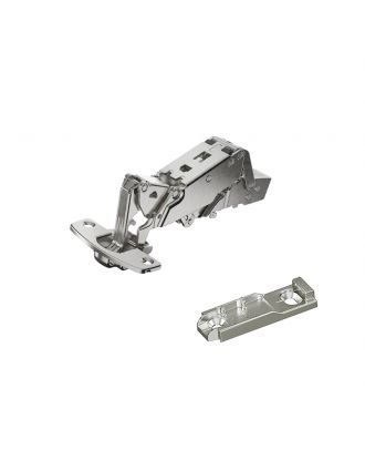 Hettich - wide angle hinge, with zero protrusion, with integrated silent system, nickel plated, overlay, Opening angle 165°, concealed mounting plate