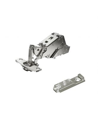 Hettich - wide angle hinge, with zero protrusion, with integrated silent system, nickel plated, half overlay, Opening angle 165°, concealed mounting plate