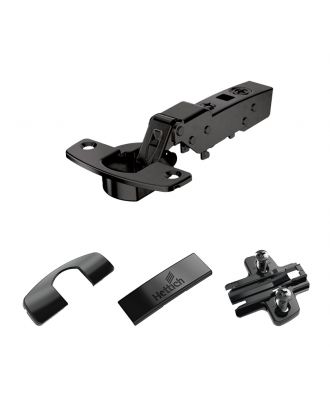 Hettich - hinge with integrated silent system, black, half overlay, Opening angle 110°, TH-drilling pattern 52 x 5.5 mm, for screwing on