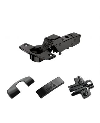 Hettich - hinge without self closing feature, black, inset, Opening angle 110°, TH-drilling pattern 52 x 5.5 mm, for screwing on