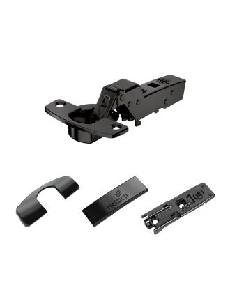 Hettich - hinge with integrated silent system, black, inset, Opening angle 110°, concealed mounting plate