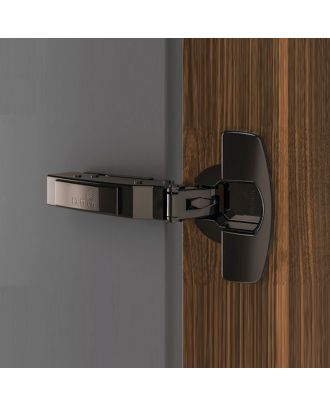 Hettich - hinge without self closing feature, black, overlay, Opening angle 110°, concealed mounting plate