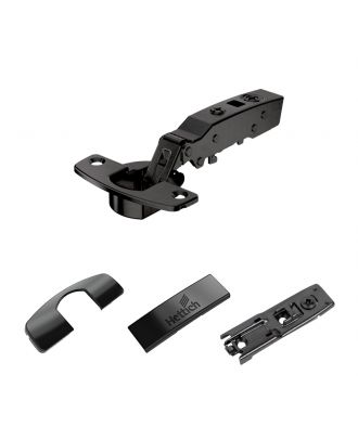 Hettich - hinge without self closing feature, black, overlay, Opening angle 110°, concealed mounting plate