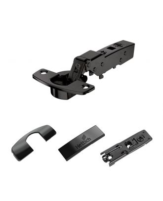 Hettich - hinge without self closing feature, black, half overlay, Opening angle 110°, concealed mounting plate