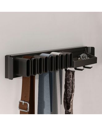 Kesseböhmer Conero pull-out tie / belt rack, With tray and 9 holders, D 475 mm, Black