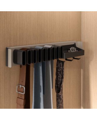 Kesseböhmer Conero pull-out tie / belt rack, With tray and 9 holders, D 475 mm, Champagne