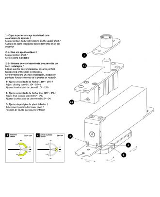 Hydraulic pivot for wooden doors up to 100 kg with hold open 90º