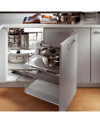 EXCLUSIVE - PEKA Pull-out Magic Corner Standard with Clip-on shelf set Arena Classic, Swings out Right, Silver X White