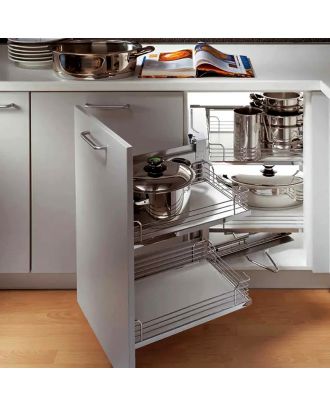 EXCLUSIVE - PEKA Pull-out Magic Corner Standard with Clip-on shelf set Arena Classic, Swings out Left, Silver X White