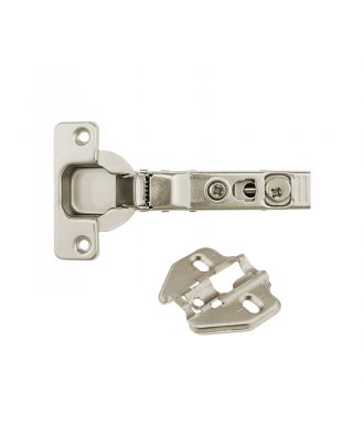 WELDER 110° snap-on cam-adjustable soft-close hinge with Standard Mounting Plate, half overlay