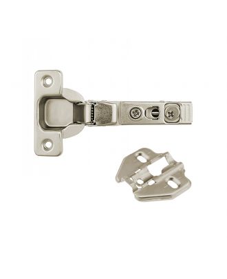 WELDER 110° snap-on cam-adjustable soft-close hinge with Standard Mounting Plate, inset