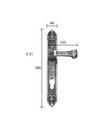 Classic door handle on plate, Bronze