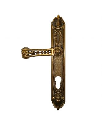 Classic door handle on plate, Bronze