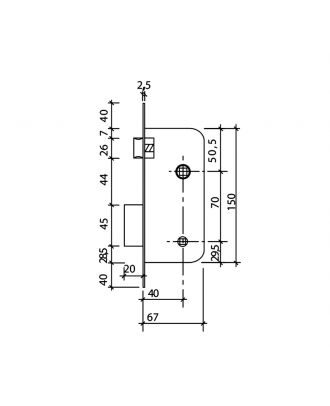 TESA Mortise lock for wooden bathroom doors 70X40mm, Nickel finished
