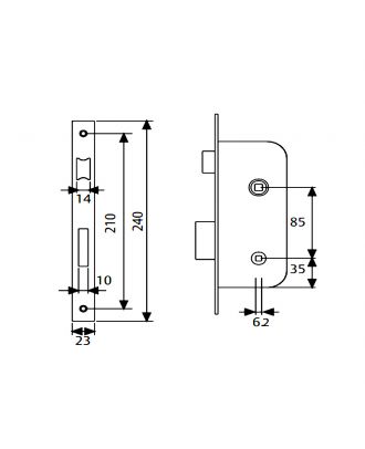 Bathroom Mortise Lock 6 Cm For Wooden Doors, Silver