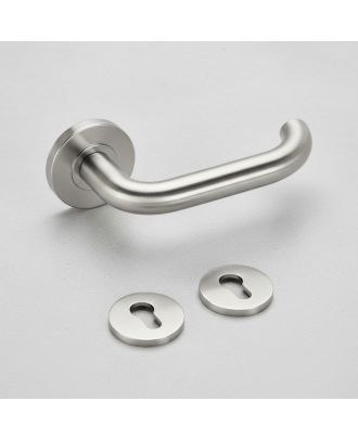 Sena stainless steel door handle with round rosette and cylinder covers