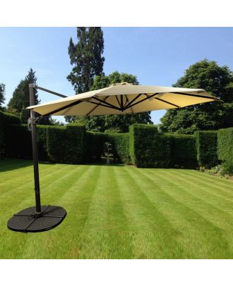 ROMA - Durable 3m Round Aluminum Cantilever Umbrella with Rotating Base Heavy Duty, frame champagne X polyester beige Waterproof & UV resistant