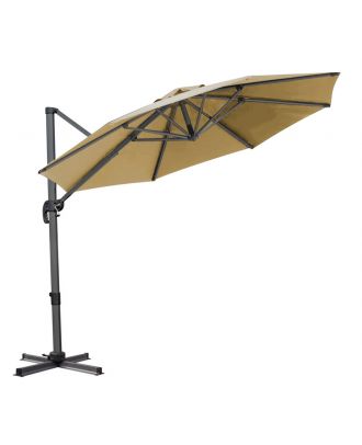 ROMA - Durable 3m Round Aluminum Cantilever Umbrella with Rotating Base Heavy Duty, frame champagne X polyester beige Waterproof & UV resistant