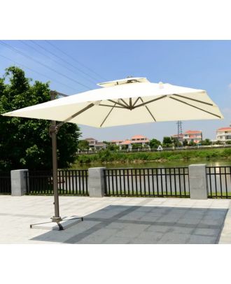 ROMA - Durable 3m Square Aluminum Cantilever Umbrella with Rotating Base Heavy Duty, frame champagne X polyester beige Waterproof & UV resistant
