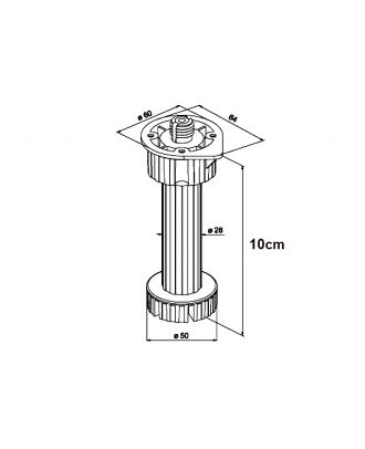 3-Piece Adjustable Plastic Leg 10Cm With Quick Fit, Black