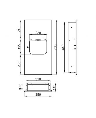 Compact wall-mounted unit with paper towel dispenser and wastepaper basket, Stainless steel