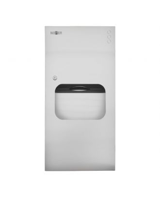 Compact wall-mounted unit with paper towel dispenser and wastepaper basket, Stainless steel