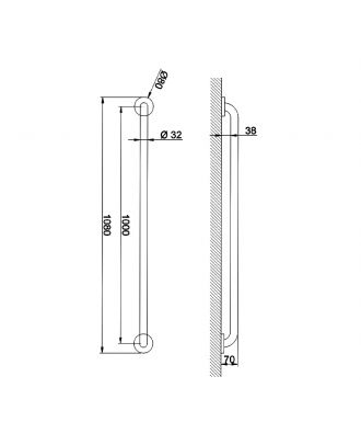 Stainless steel Straight Grab Bar 100 CM