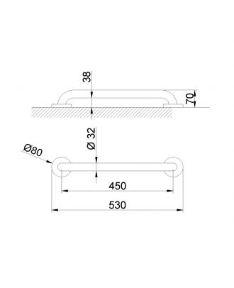 Stainless steel straight support bar 45cm, Satin