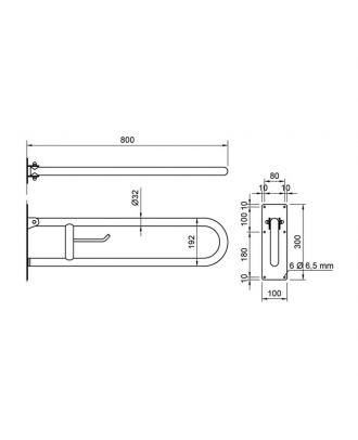 NOFER - Hinged bar to be fixed to the wall with vertical swivel with roll holder, Length 80cm, Stainless steel, Black finish
