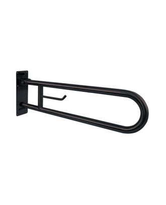 NOFER - Hinged bar to be fixed to the wall with vertical swivel with roll holder, Length 80cm, Stainless steel, Black finish