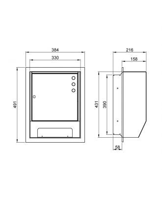 Semi-recessed stainless steel paper towel dispenser. Satin