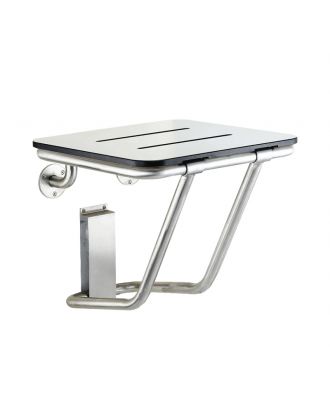 NOFER - Folding shower seat made of phenolic board to be fixed to the wall, Stainless steel, Satin finish