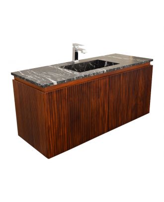 Marble countertop washbasin unit 121cm, Centered sink. Black & Brown