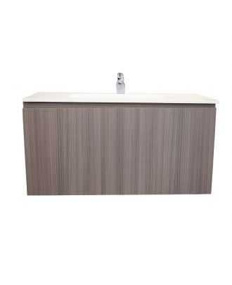 HARD countertop washbasin unit 101cm, Centered sink. Matt white X Walnut color