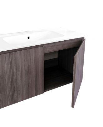 HARD countertop washbasin unit 101cm, Centered sink. Matt white X Walnut color